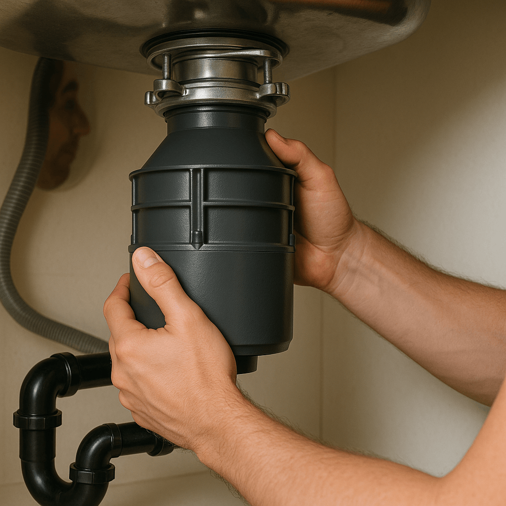 plumber repairing a garbage disposal