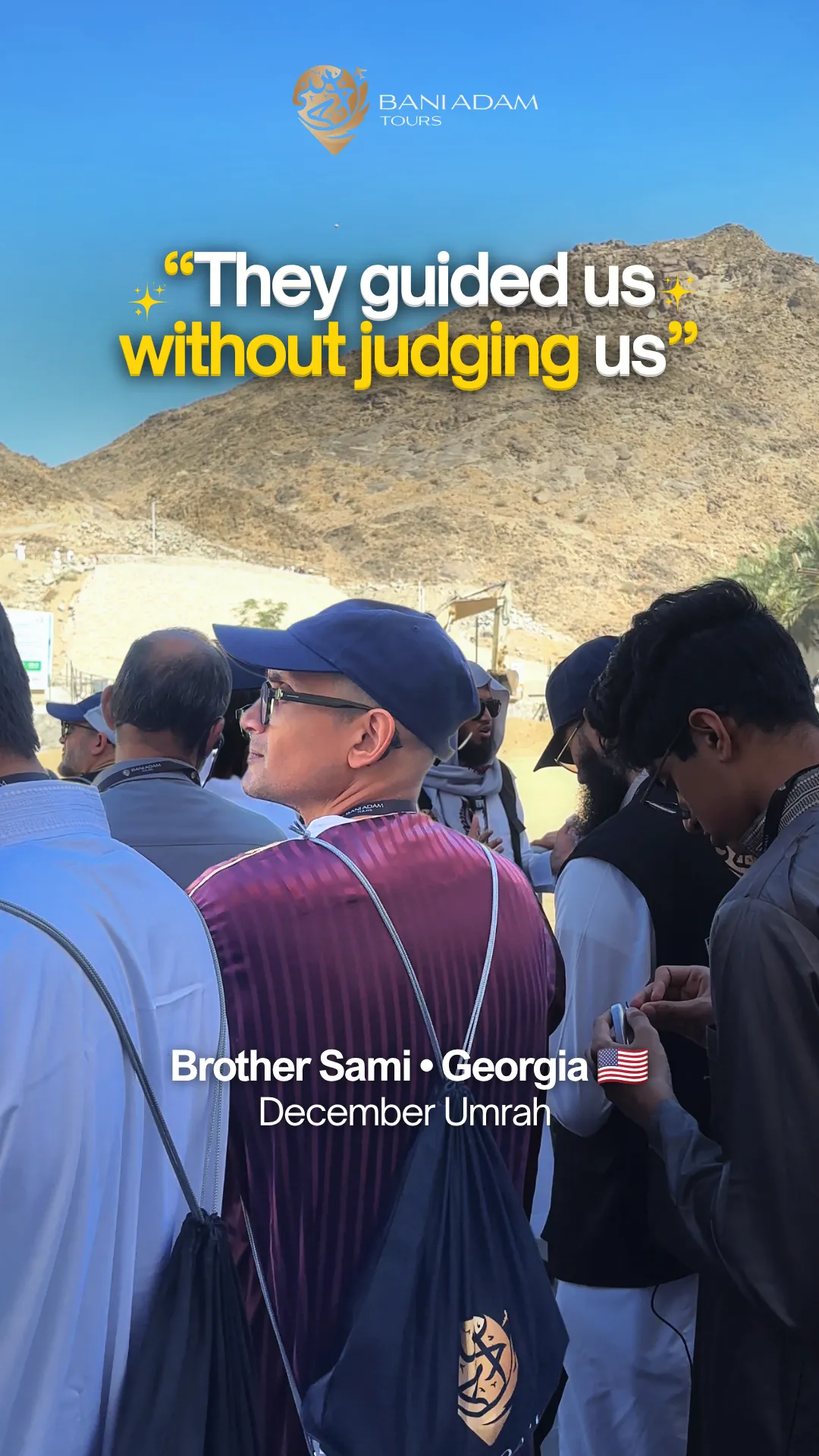 Sami from Atlanta sharing his first Umrah testimonial about guidance and teaching on the December Umrah package with Bani Adam Tours