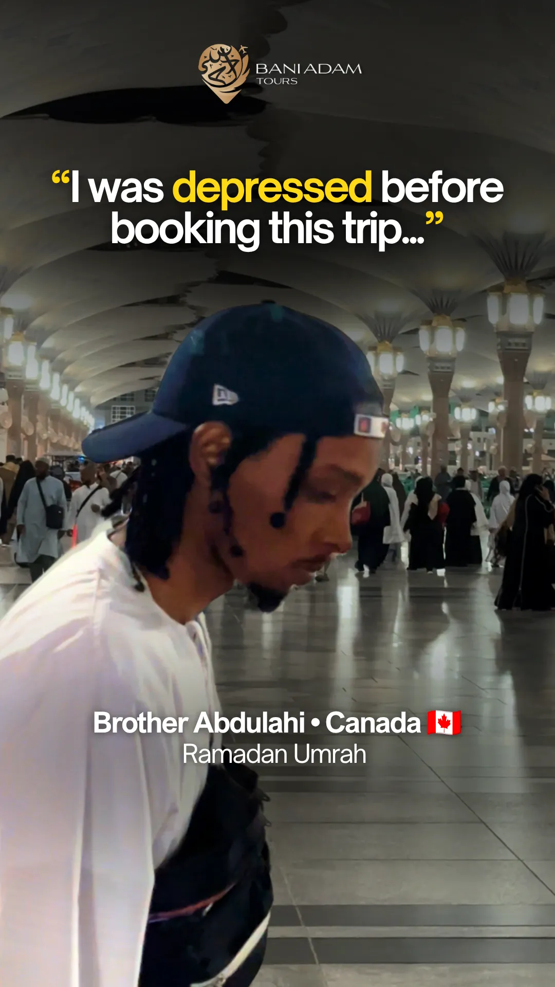 Abdulahi from Canada sharing his first Umrah testimonial about the Ramadan Umrah package with Bani Adam Tours