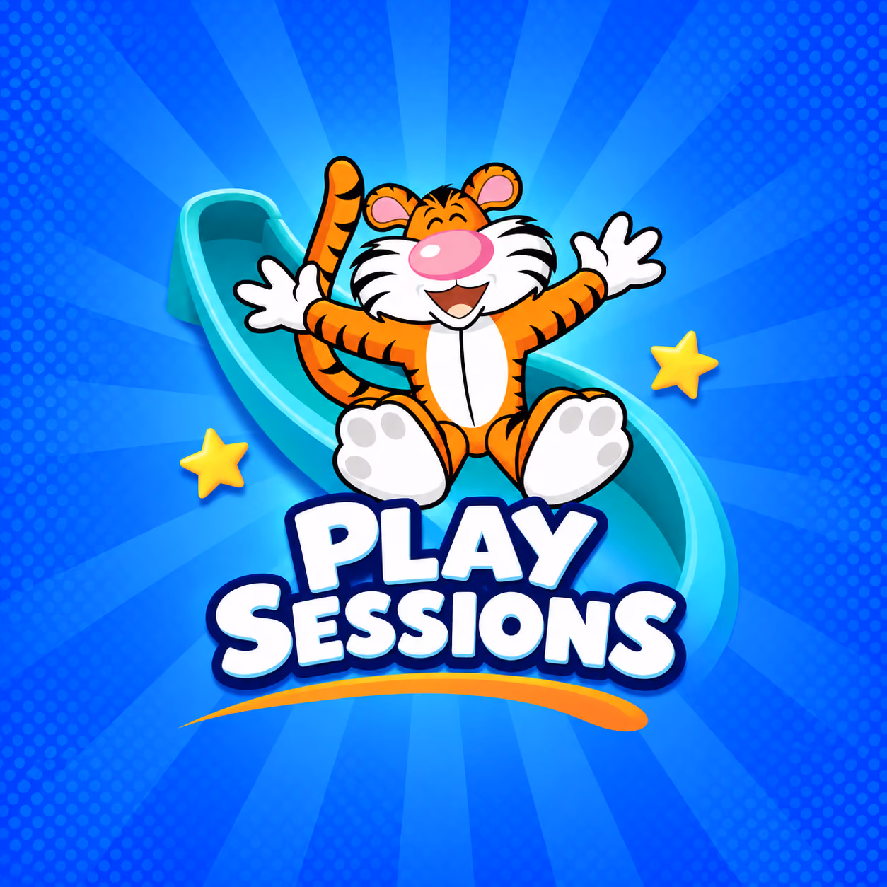 Play sessions: the Gambado tiger mascot on a slide