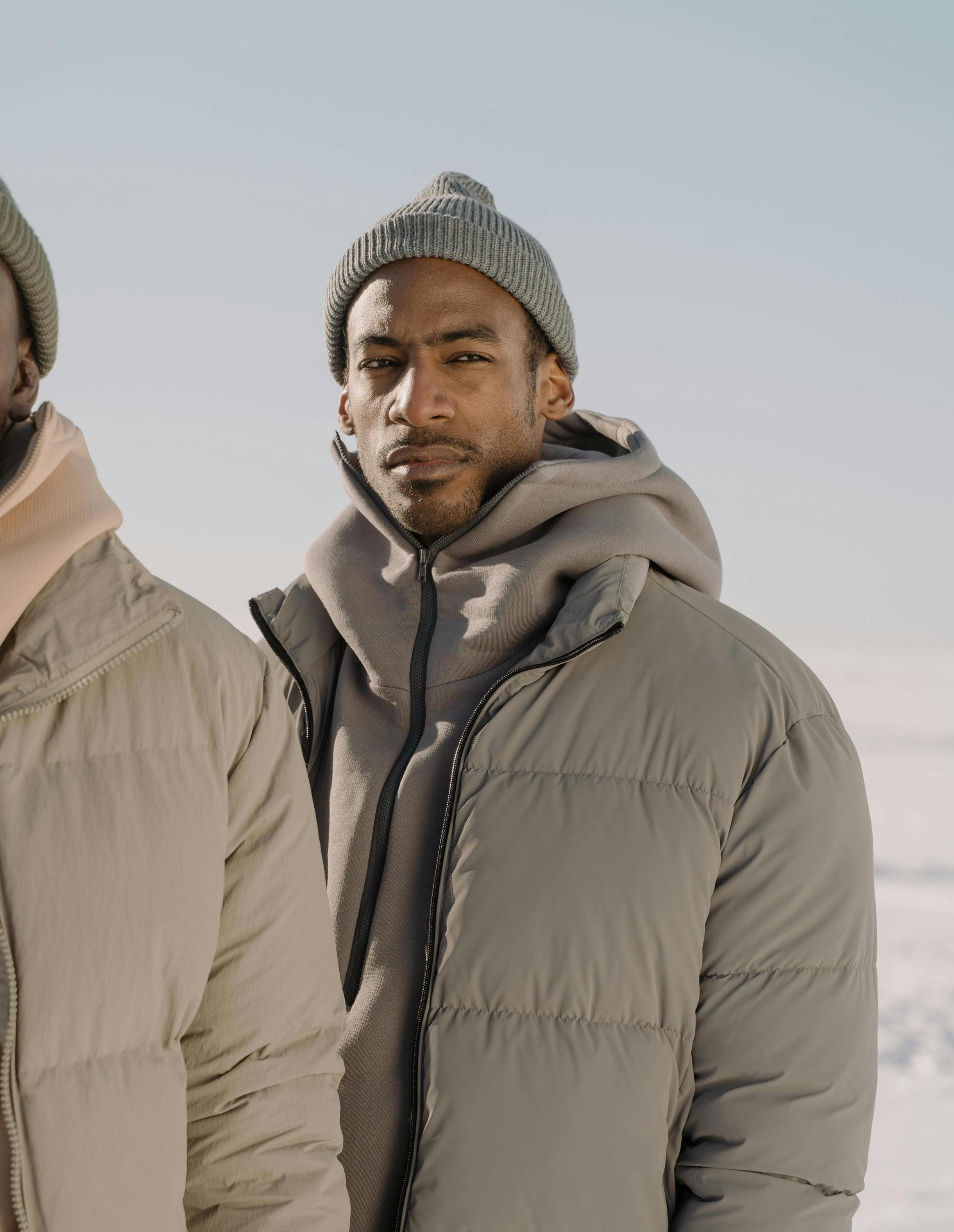 Man wearing a winter oversized puffy jacket