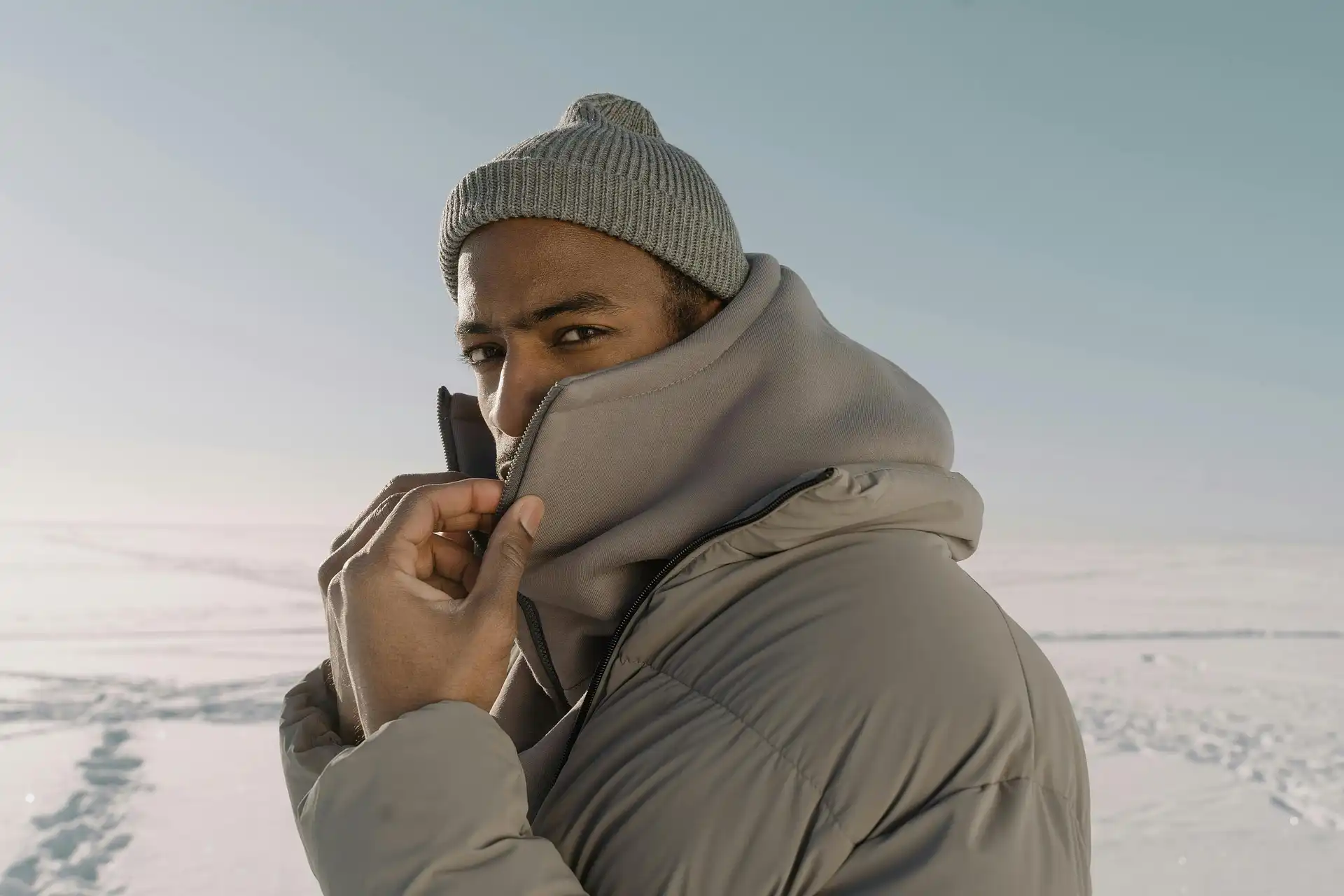 Man wearing a winter oversized puffy jacket