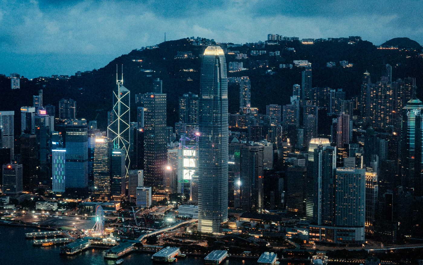 Hong Kong financial district skyline at night