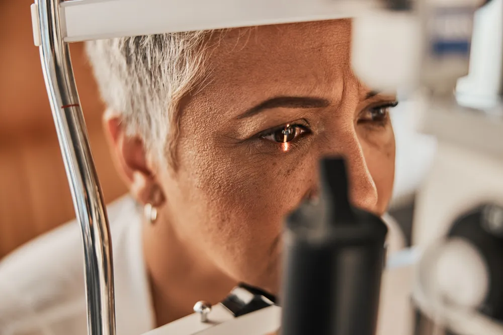 A woman having an eye exam