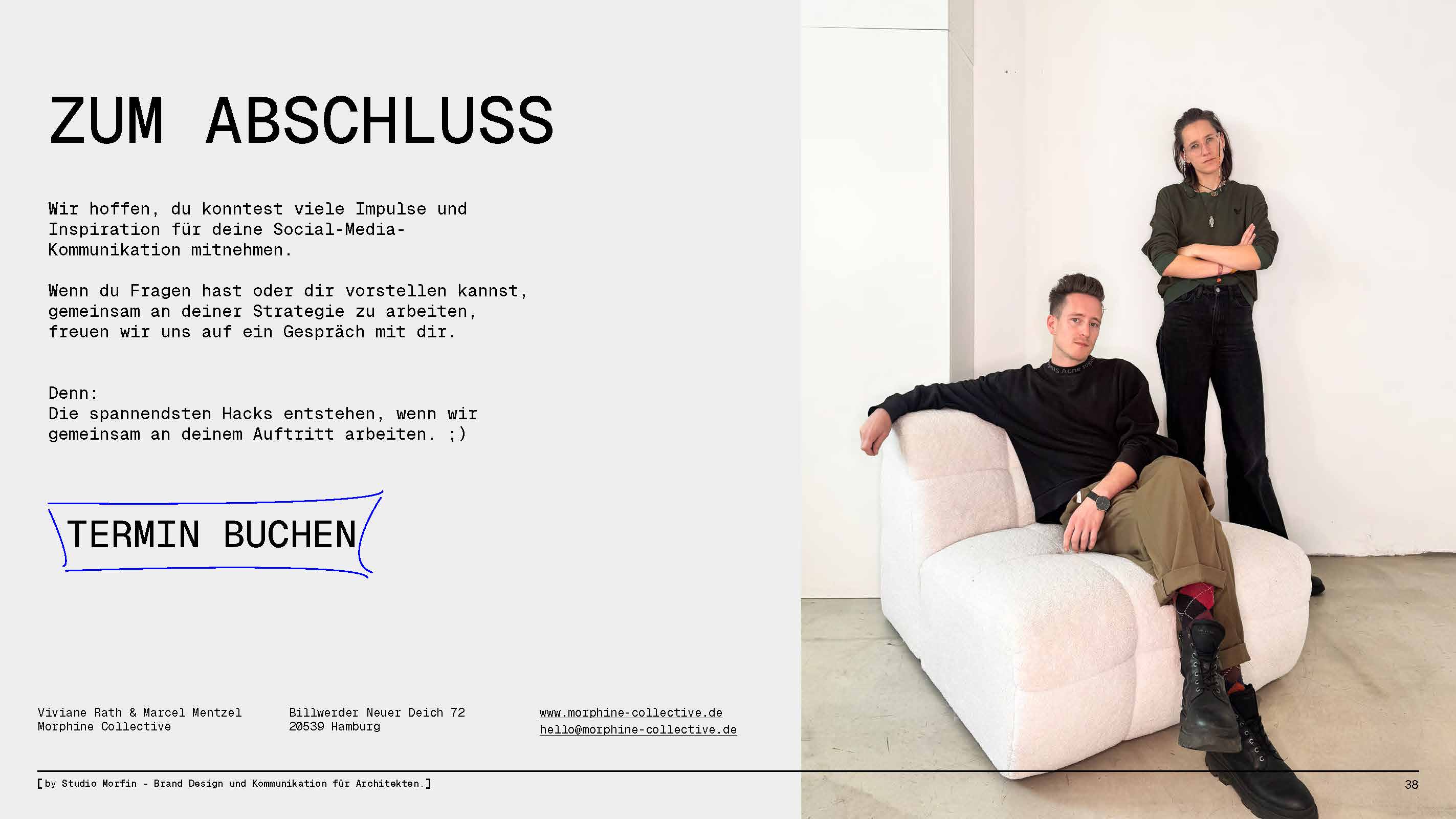 Grafisch strukturierte Seite aus „31 Instagram Hacks for Architects“ mit Tipps für nachhaltige Social-Media-Prozesse in Architekturbüros.