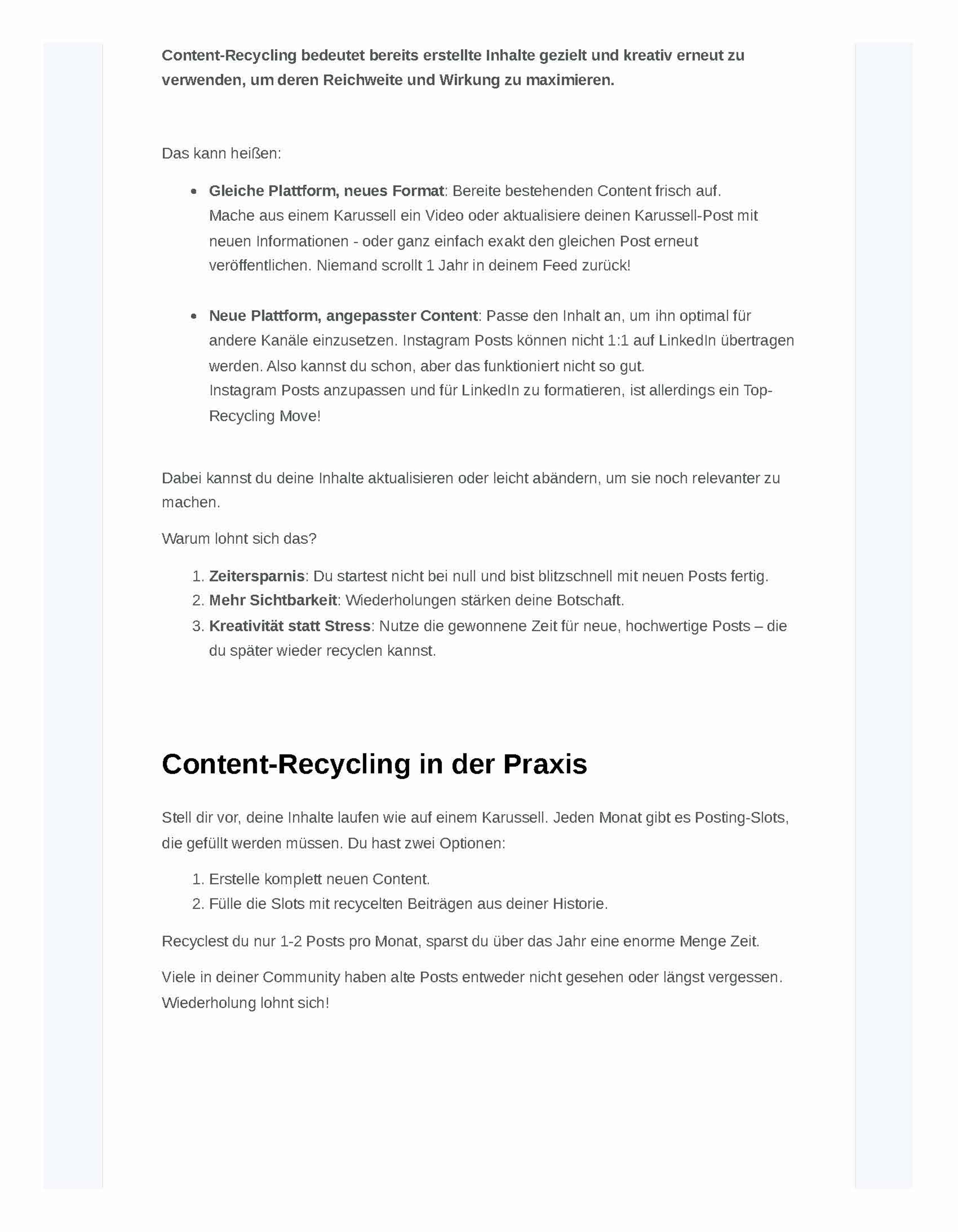 Didaktisch erklärter Ausschnitt aus dem Newsletter „Archi Input“ zur mehrfachen Nutzung von Architektur-Content über verschiedene Kanäle.