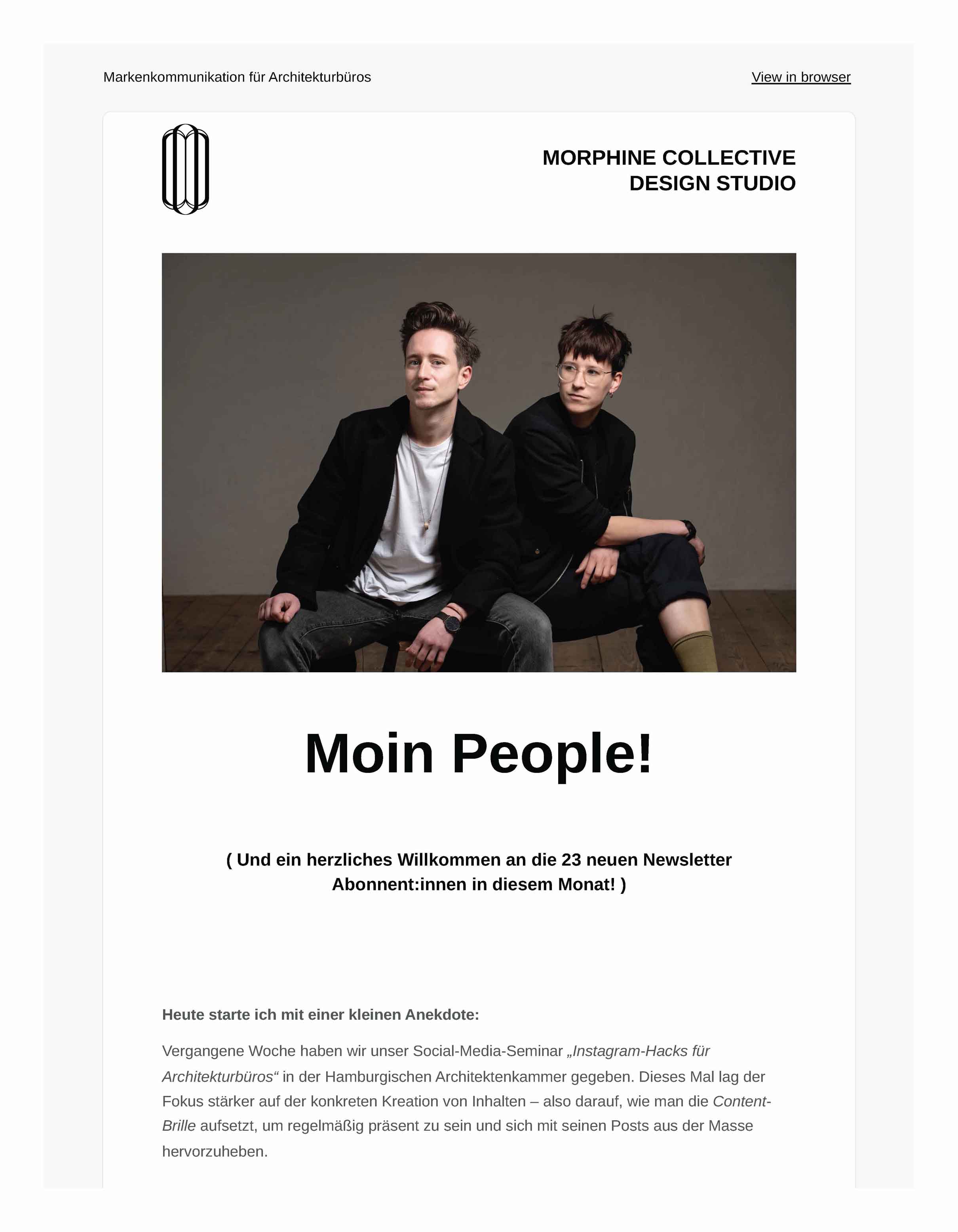 Ausschnitt aus dem Newsletter „Archi Input“, der zeigt, wie Architekturbüros ihr Warum klar kommunizieren können.