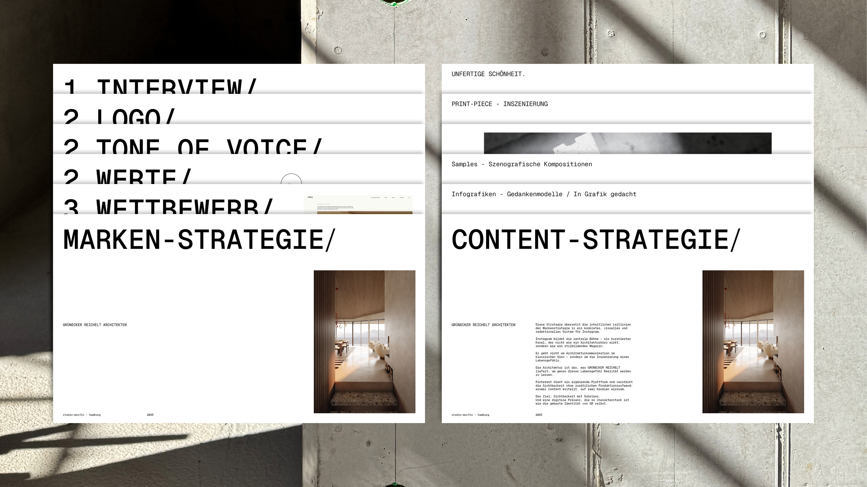 studio morfin: Auszug aus der Markenstrategie und Contentstrategie für GRÜNECKER REICHELT ARCHITEKTEN.