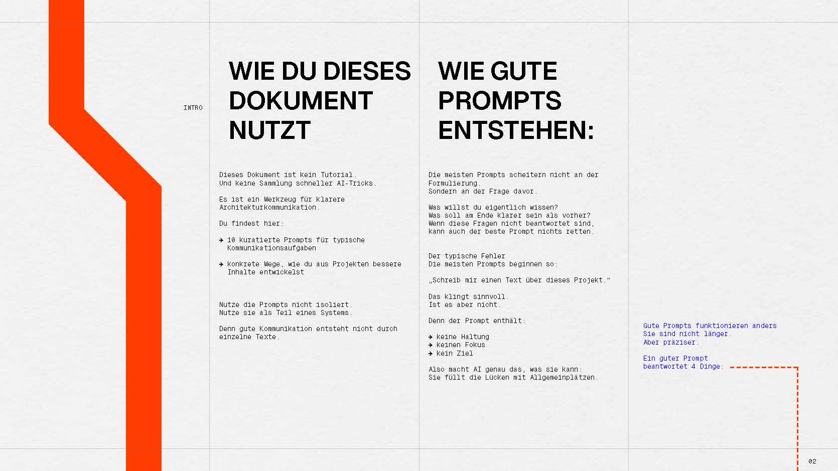Seite aus dem Dokument „31 Instagram Hacks for Architects“ mit praxisnahen Empfehlungen zu Content-Formaten für Architekturbüros.
