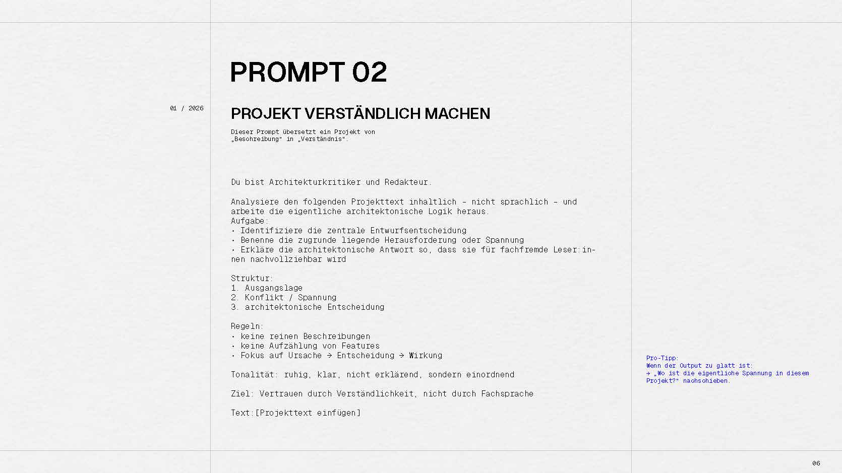 Didaktisch erklärter Ausschnitt aus „31 Instagram Hacks for Architects“, der zeigt, wie Architekturprojekte auf Instagram klar kommuniziert werden können.