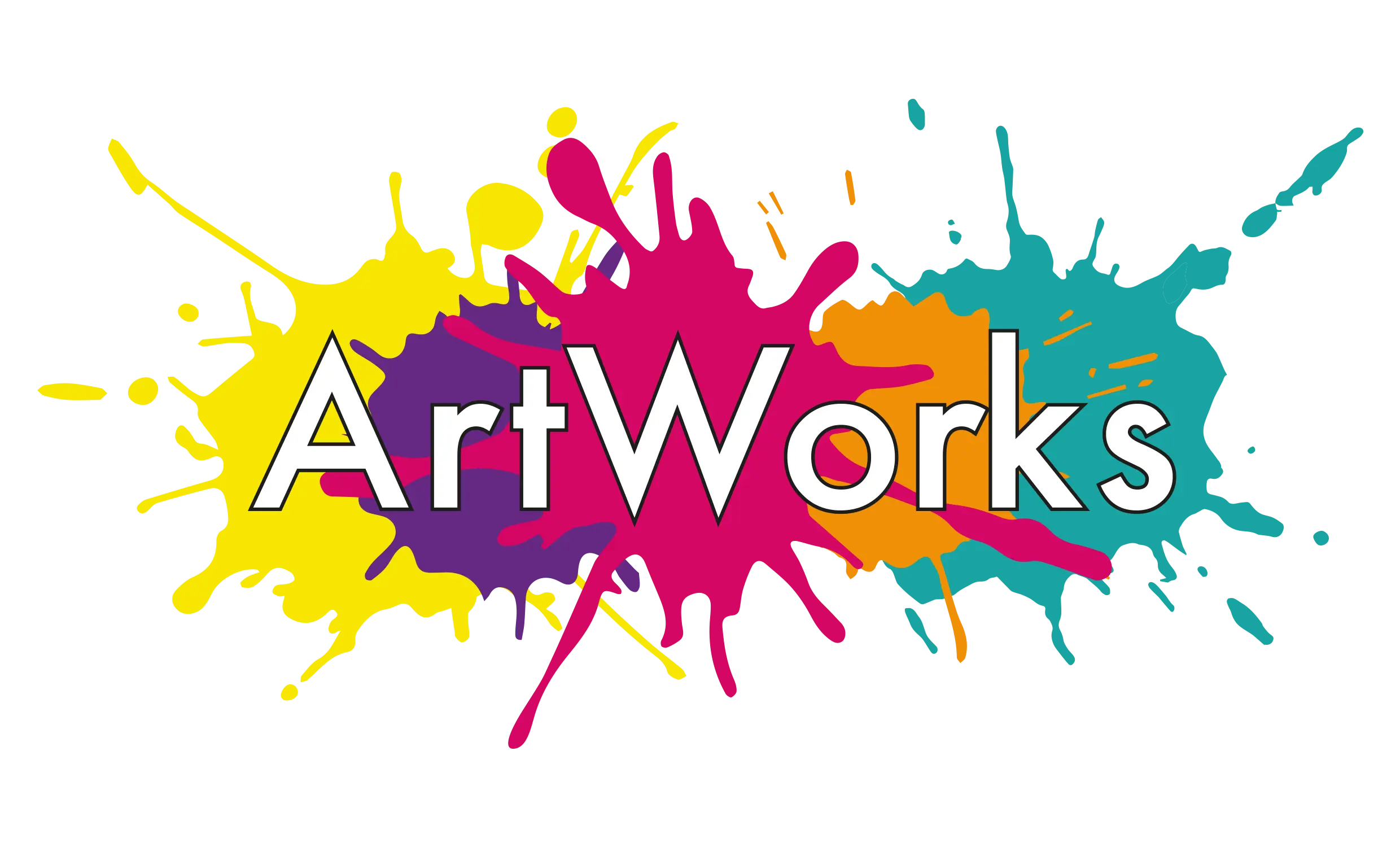 ArtWorks Logo, different colour paint splashes behind the word ArtWorks