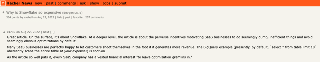 Snowflake cost optimization conversation in Y