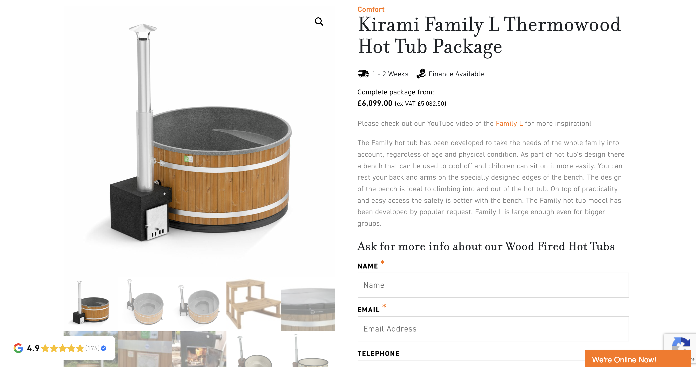 Showing a Gardenvity wood-fired hot tub as a special deal offer and its package content.