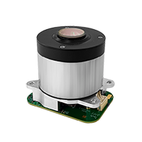 Compact silver cylindrical optical sensor mounted on a small green circuit board.