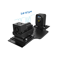Si-MIR Core spectrometer system with two black rectangular devices mounted on a black baseplate.