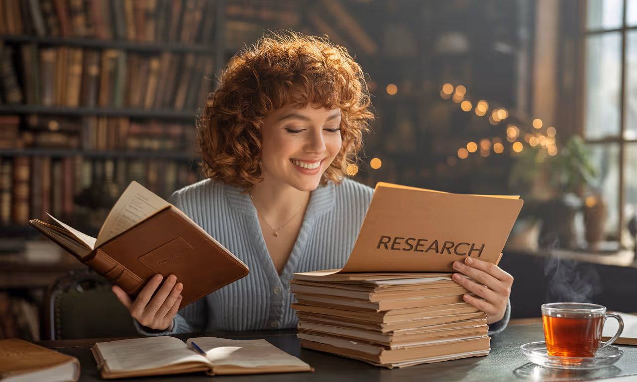 Woman is reading research