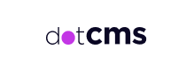 Logo for dotCMS featuring the text "dot" in black and "cms" in dark blue with a purple dot.