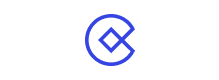 Blue and white logo featuring a stylized letter "C" with a geometric design.