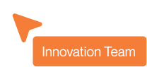 Orange speech bubble with text "Innovation Team" and a pointer arrow.