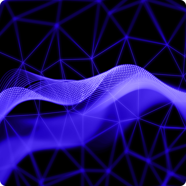 Abstract blue wave pattern with dotted lines against a black background.