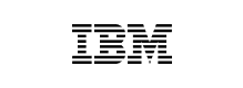 IBM logo in black and white with stylized lettering.