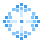 Blue pixelated design resembling a snowflake or star shape.