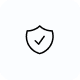 Shield icon with a checkmark, symbolizing security or protection.