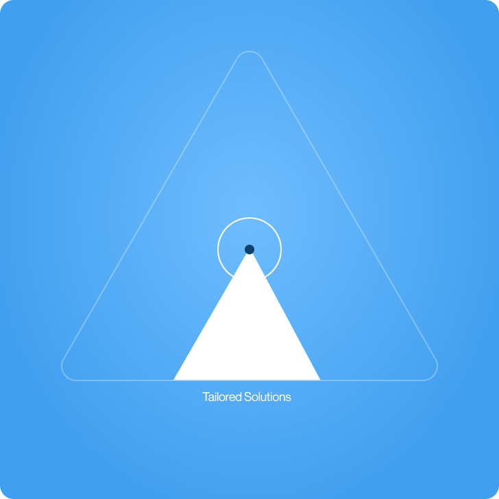 White triangle inside a blue triangle, with "Tailored Solutions" text below.