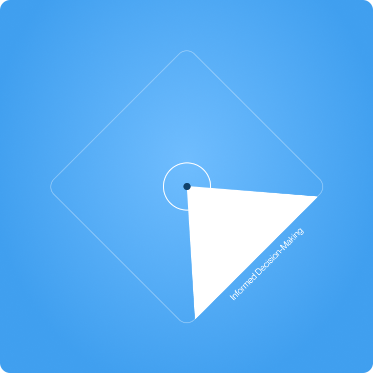 Diamond shape with a white triangle pointing to "Informed Decision-Making" on a blue background.
