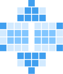 Abstract pattern of blue and light blue squares arranged symmetrically.