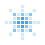 Pixel art style star composed of blue and light blue squares arranged in a symmetrical pattern.