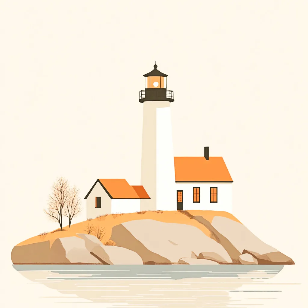 A picture of a lighthouse on a small island.