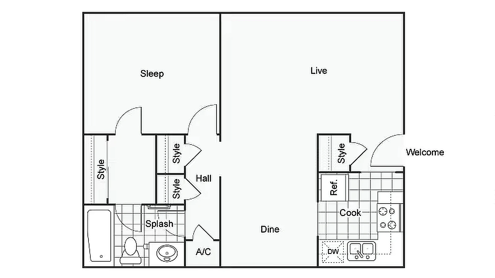 Camellia 1-bedroom 1-bath 906 sq ft floor plan at The Benton in Hoover AL
