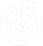 A white line icon on a transparent background depicting a target with a flag planted in the center bullseye