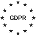 Logo for GDPR, with the text inside a circle of stars symbolizing the European Union