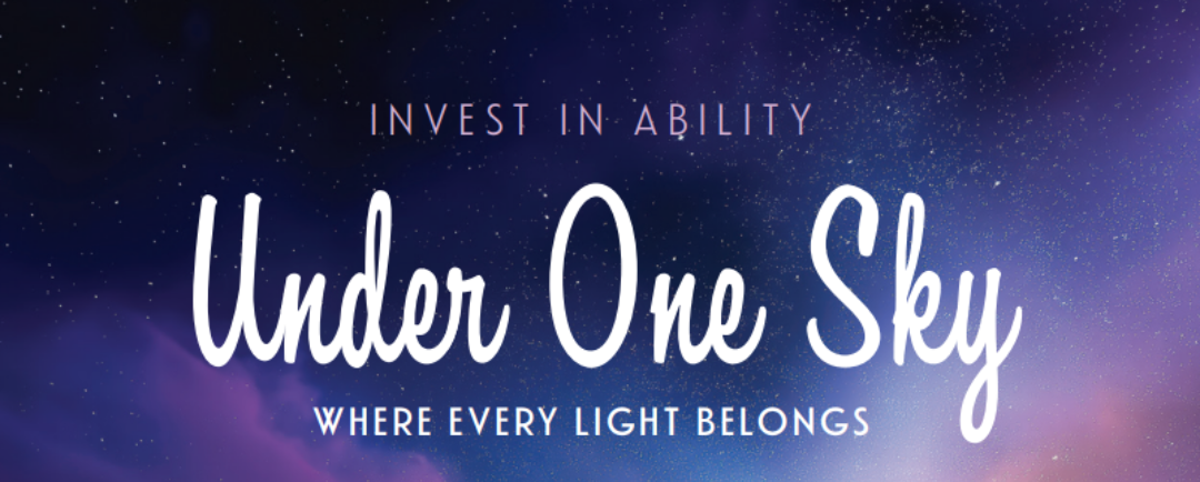 under one sky. background is a blue and purple galaxy