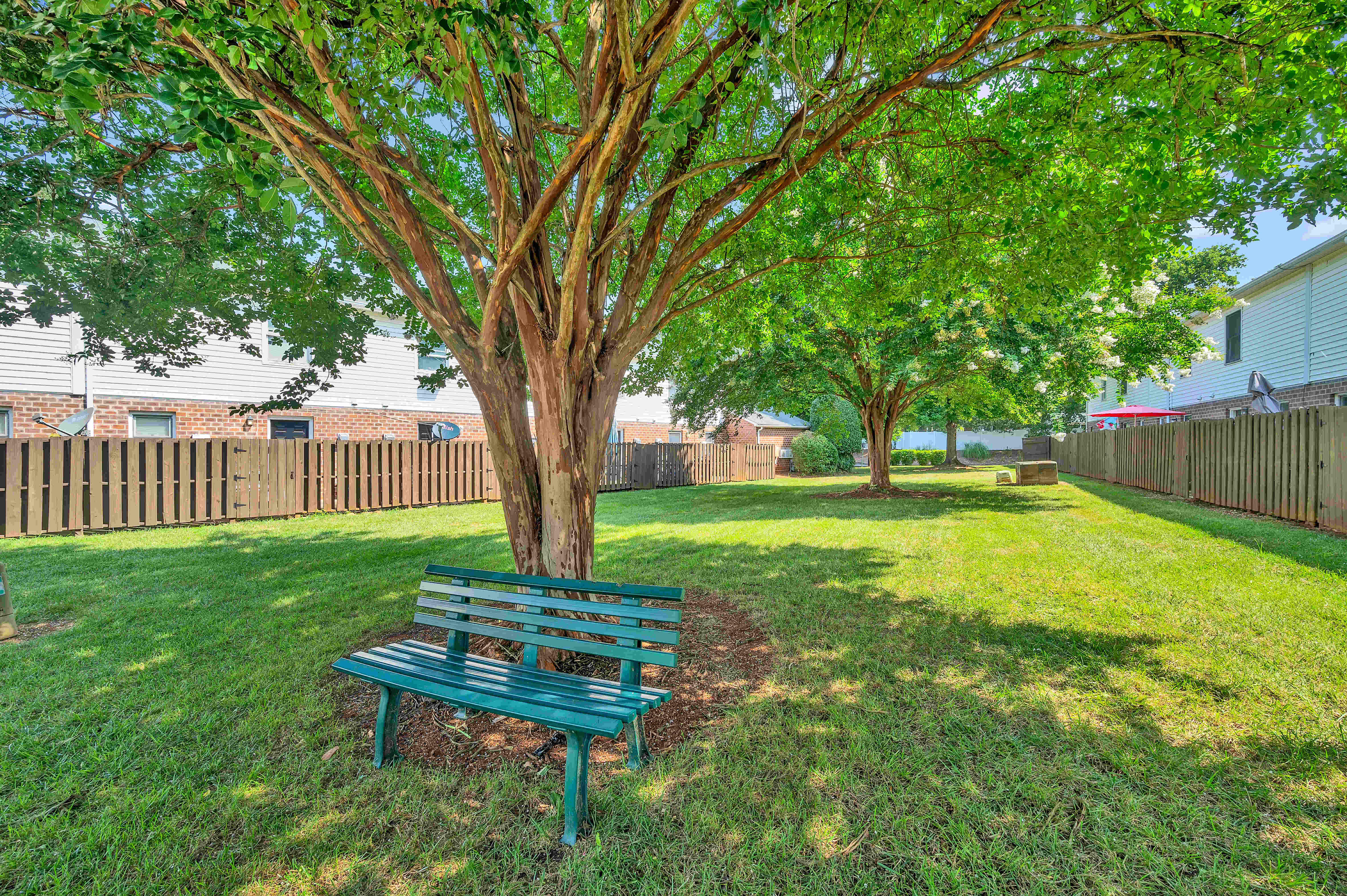 Park bench on green grass