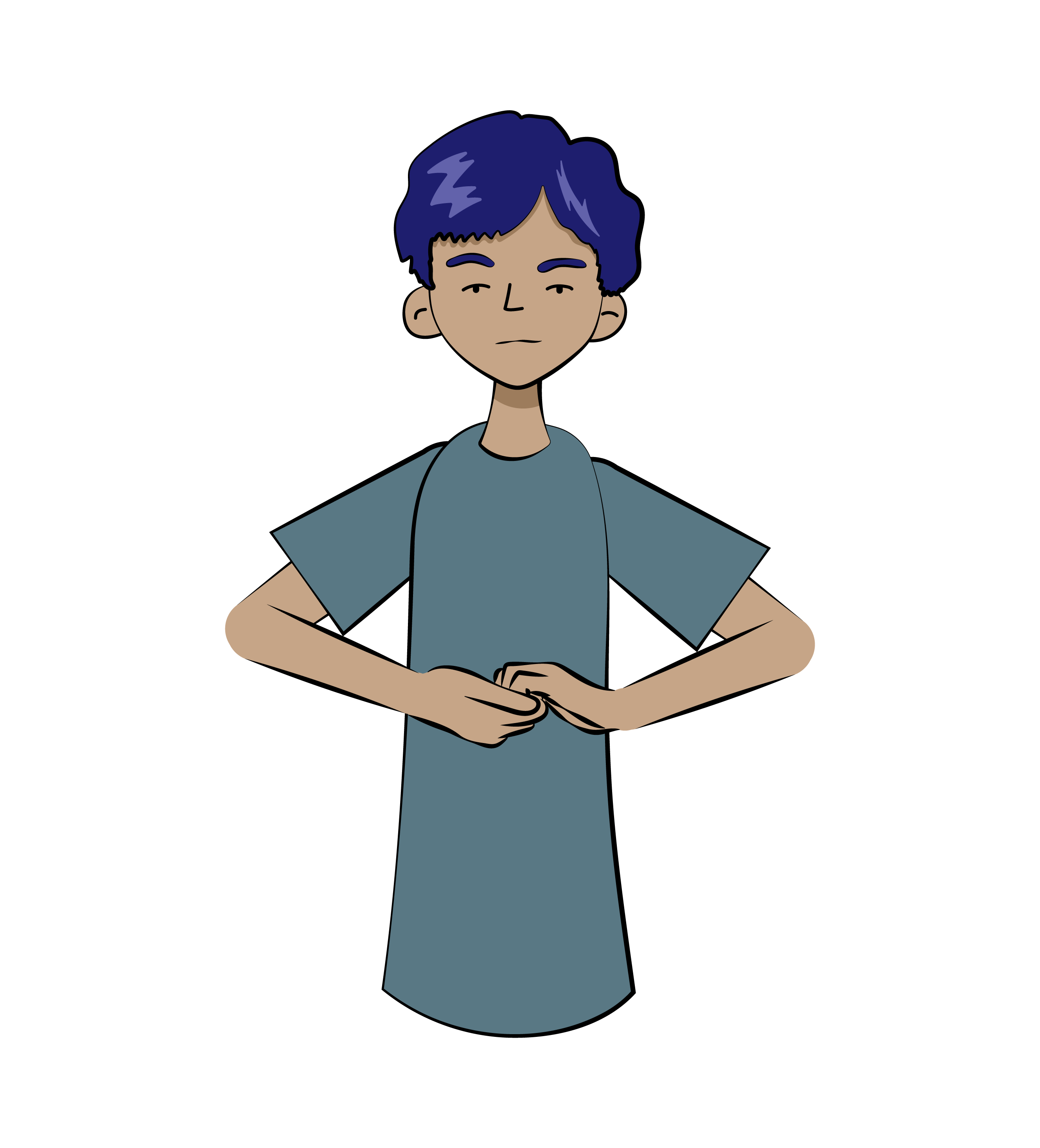 A teen grasping his arms in front of his chest and pulling outward