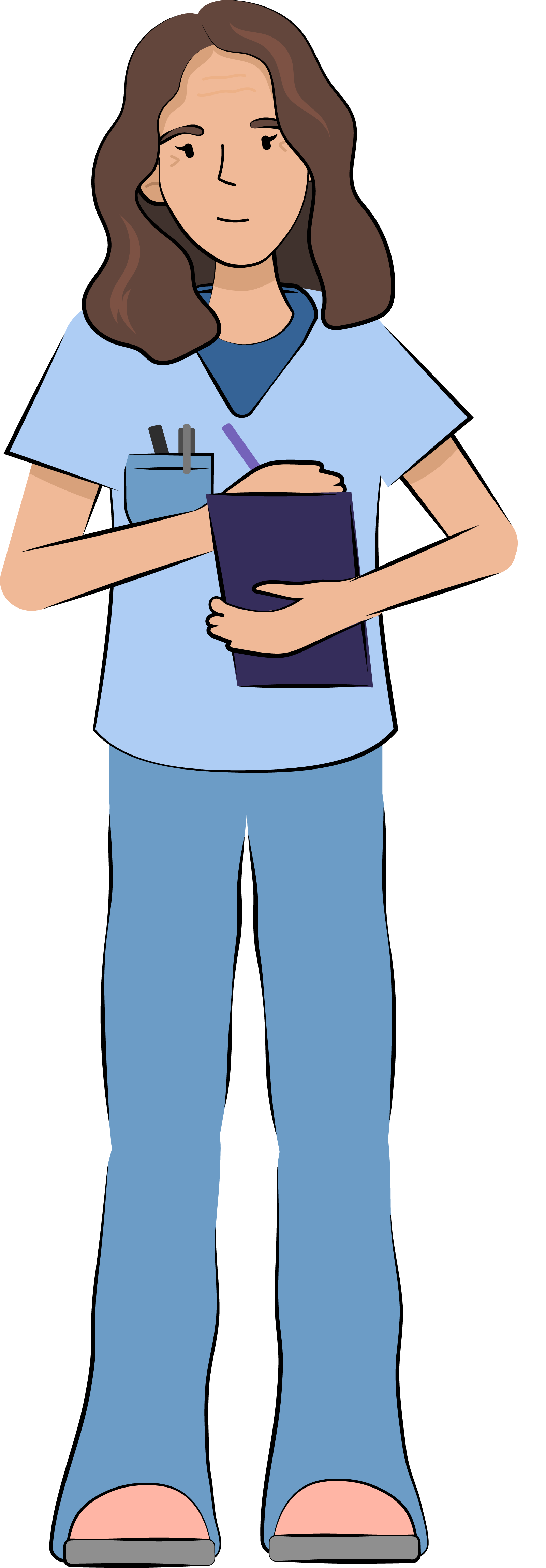 A doctor looking sympathetic and writing on her clipboard