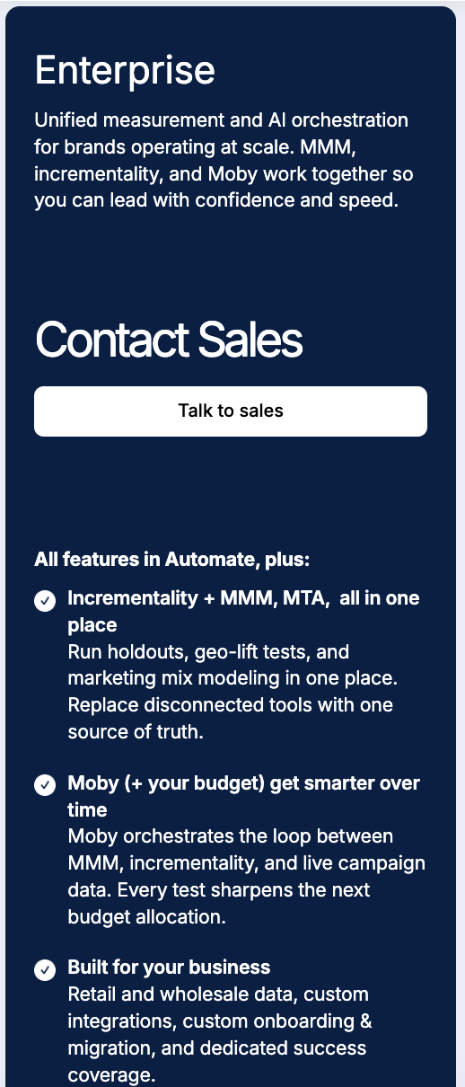 Triple Whale pricing: enterprise plan