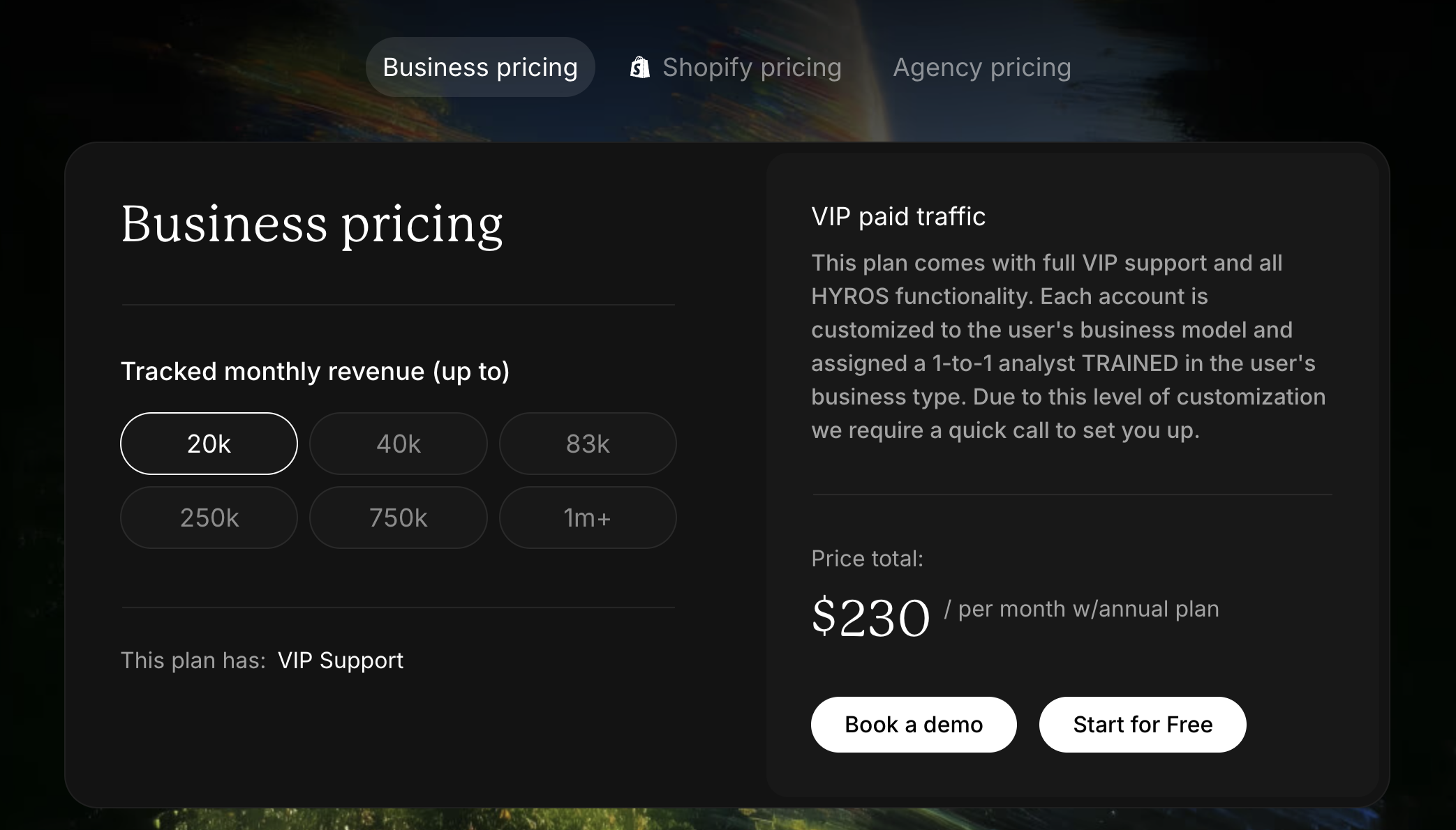 Hyros pricing - business