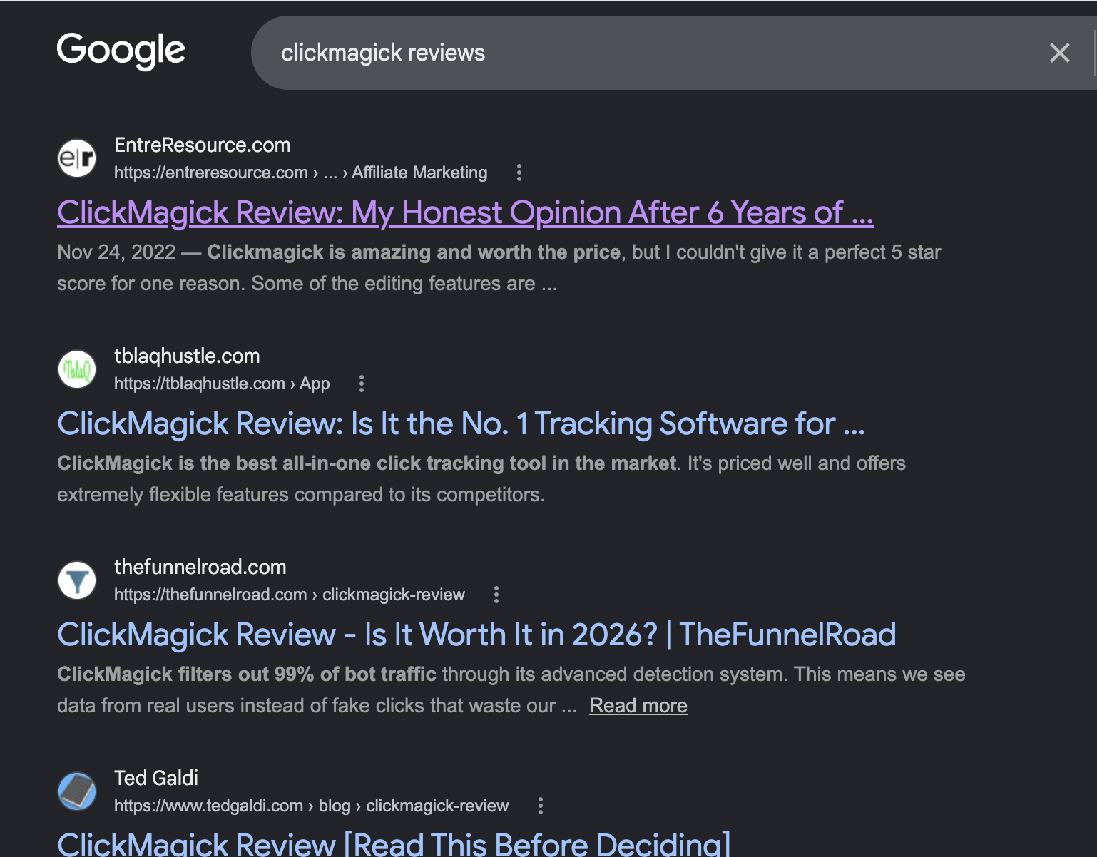 ClickMagick reviews in search