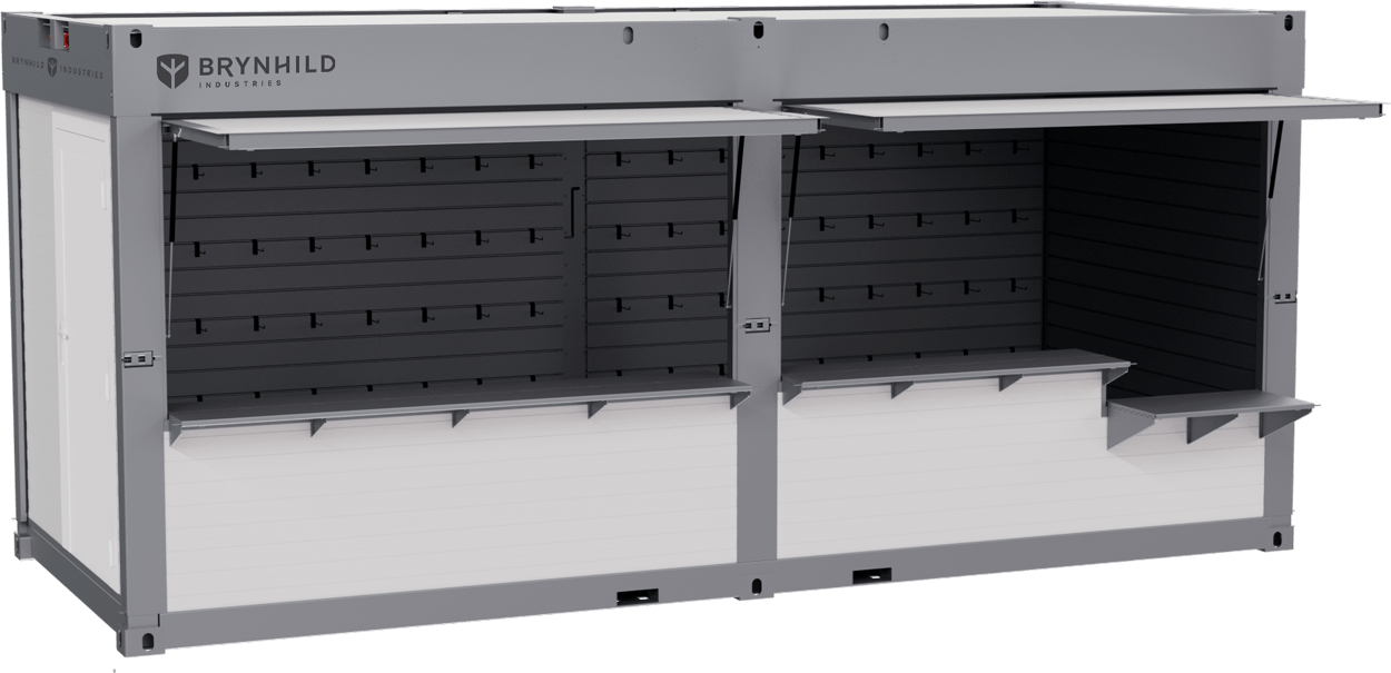 The Svallin XX with an accessible storage window and slatwall display adapted for use as vendor retail space. 
