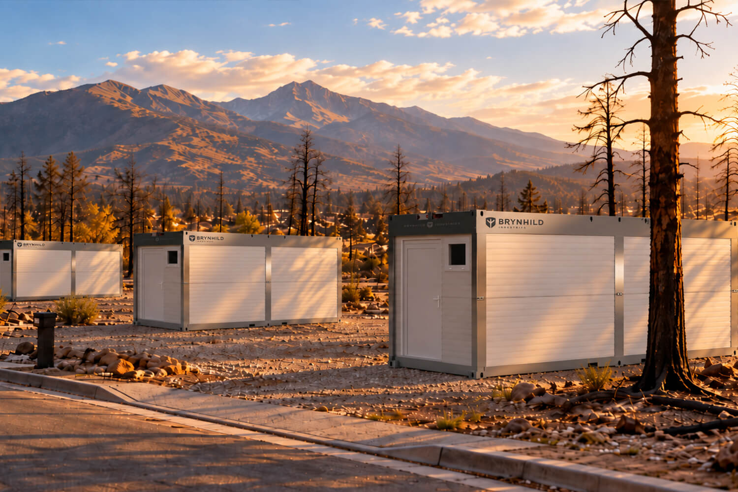 Svallin XX units used as temporary housing after a wildfire. 
