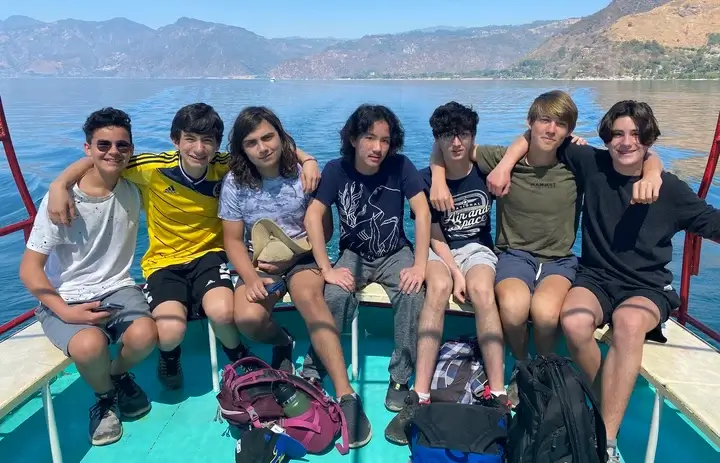 A group of students gathered outside a building of Lick-Wilmerding High School in SF Bay Area