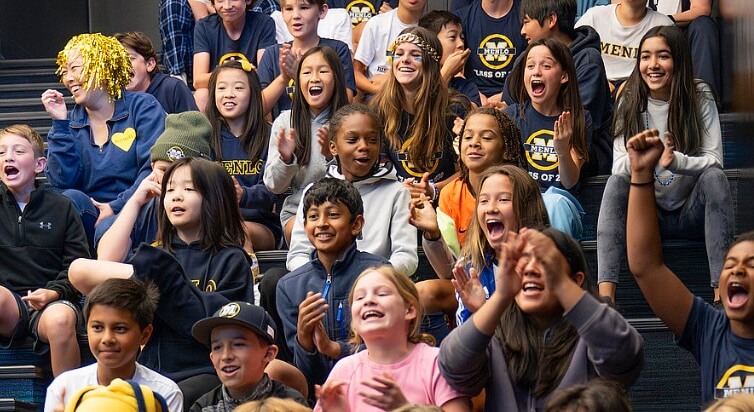 A group of students gathered outside a building of Lick-Wilmerding High School in SF Bay Area