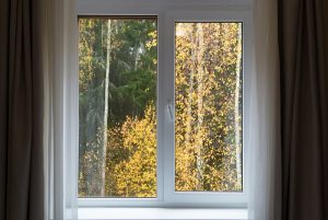 Beautiful view is seen through the glass window. 