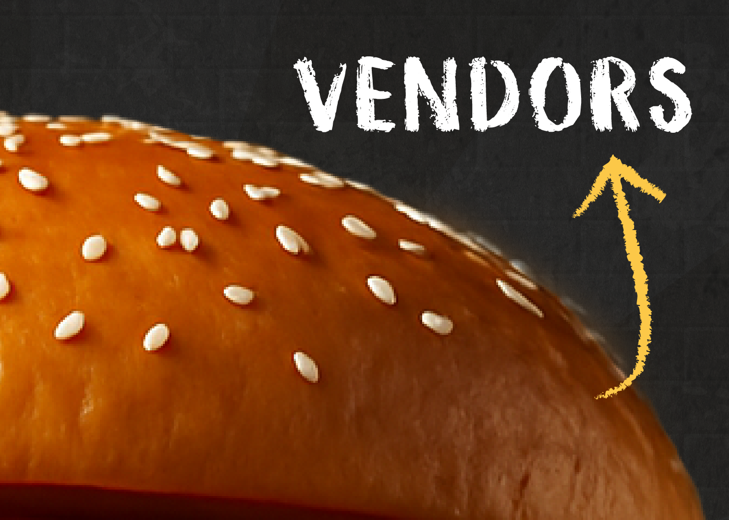 Cropped image of the top right side of a burger bun representing the Vendors section.