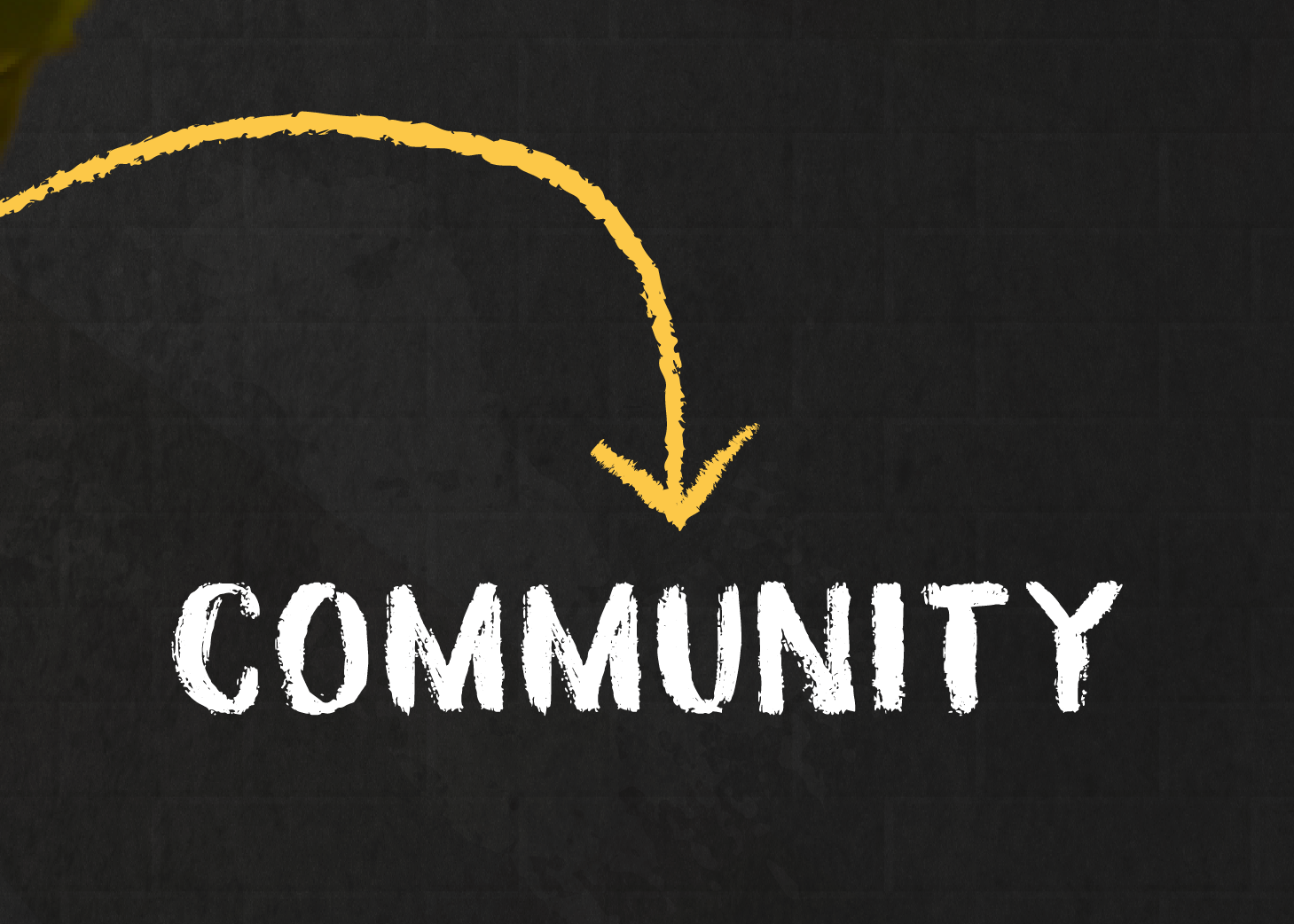 Black background with text indicating the Community section.