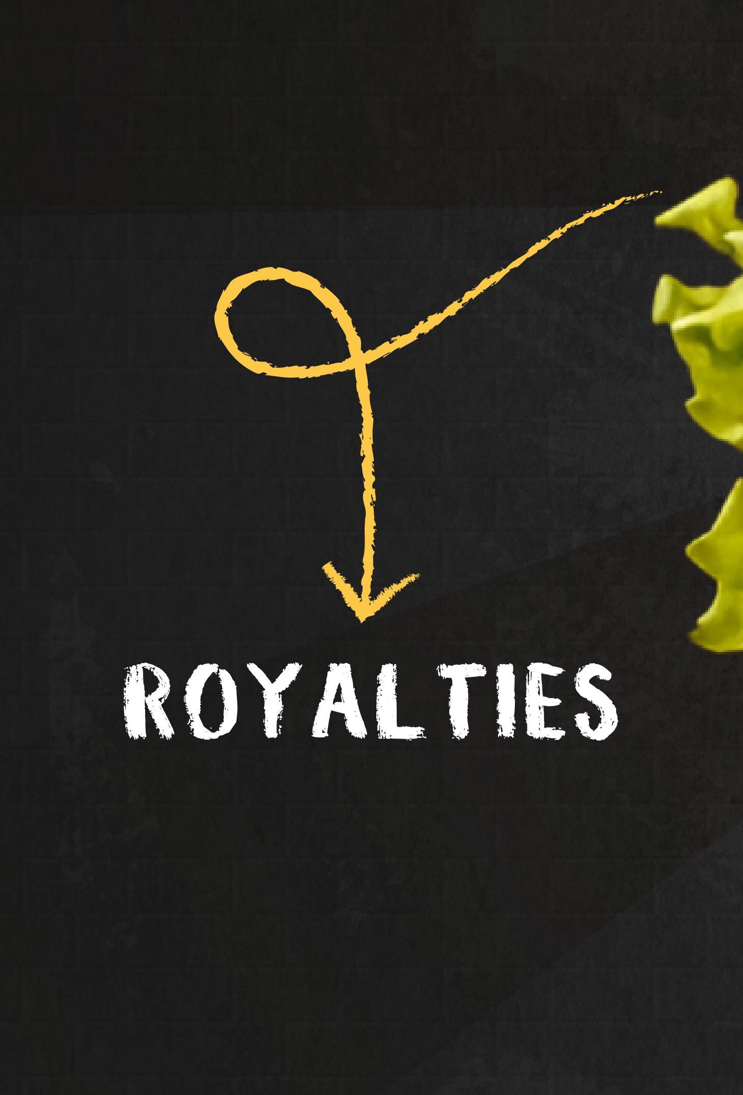 Black background with text indicating the Royalties section.